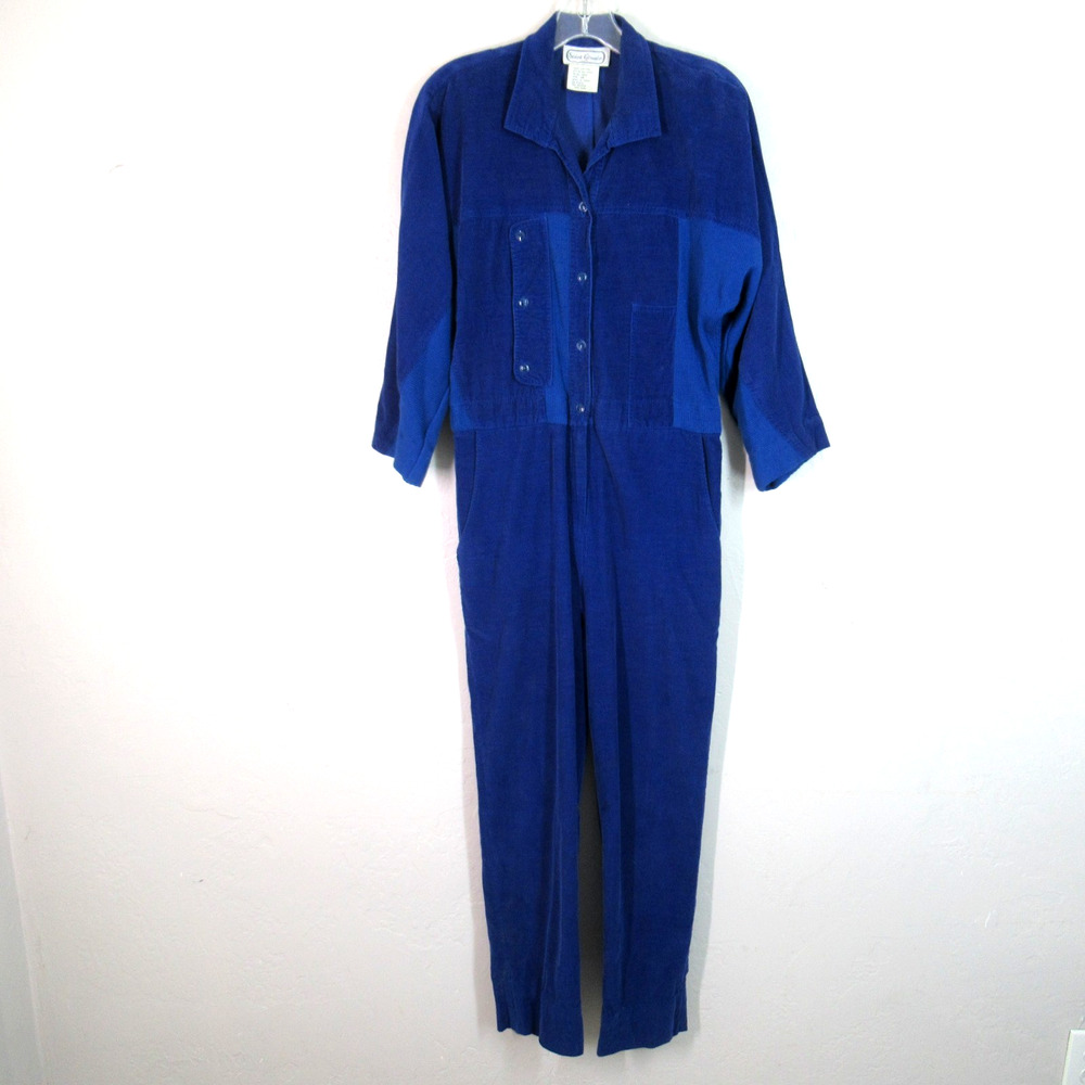 Vtg 80s Saint Germain Corduroy Jumpsuit Romper One-Piece Pin Cord Royal Blue 10